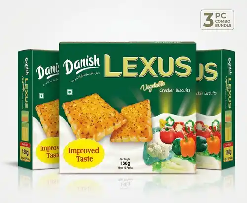 Combo 3Pc Danish Lexus Vegetable Cracker Biscuit 180g Combo 3Pc Danish Lexus Vegetable Cracker Biscuit 180g